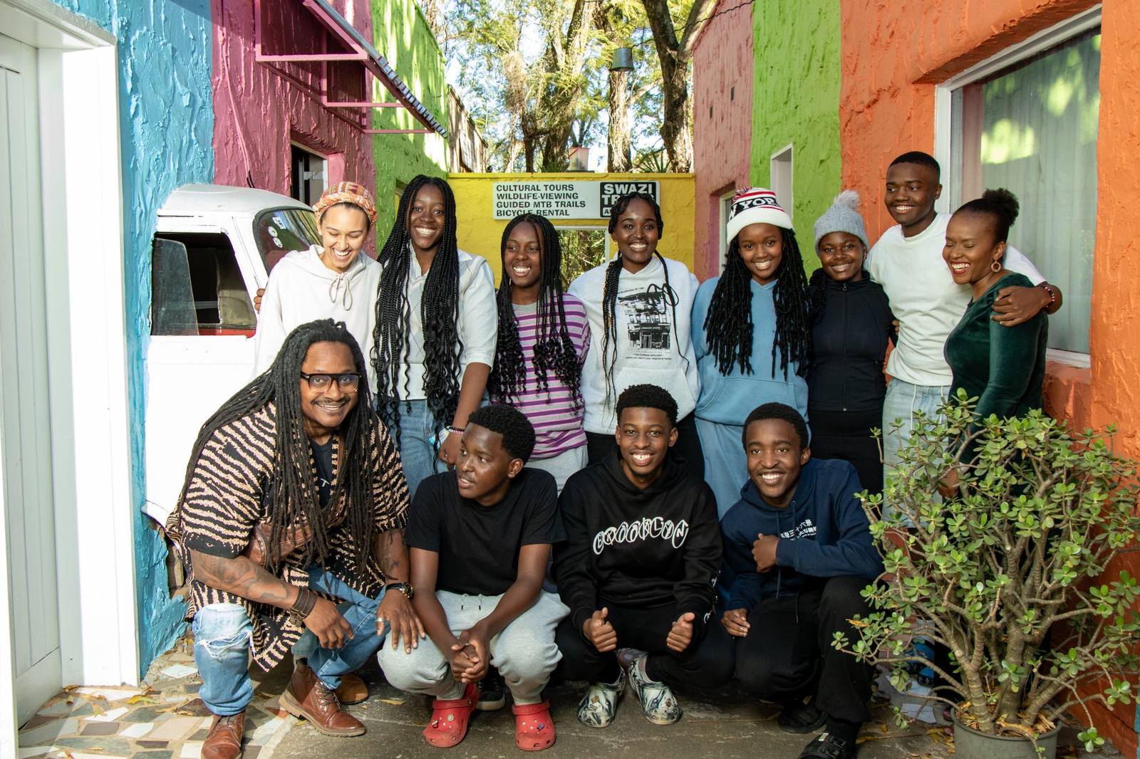 Youth group standing together in community